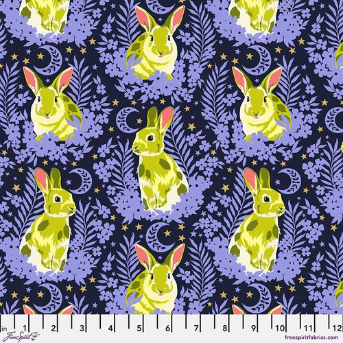 Tula Pink - Bestie - Hop To It - Bluebell - Metallic Besties